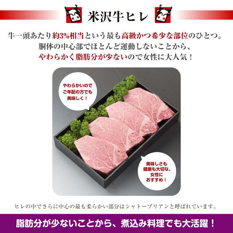 【こちらの商品は最短２～３営業日発送の商品です】米沢牛A5ヒレステーキ　150ｇ×4（桐箱入り）